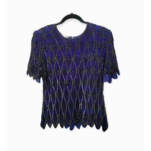VTG Stenay 90s Sequined Classic Purple Blouse Top Size L (fits S/M)